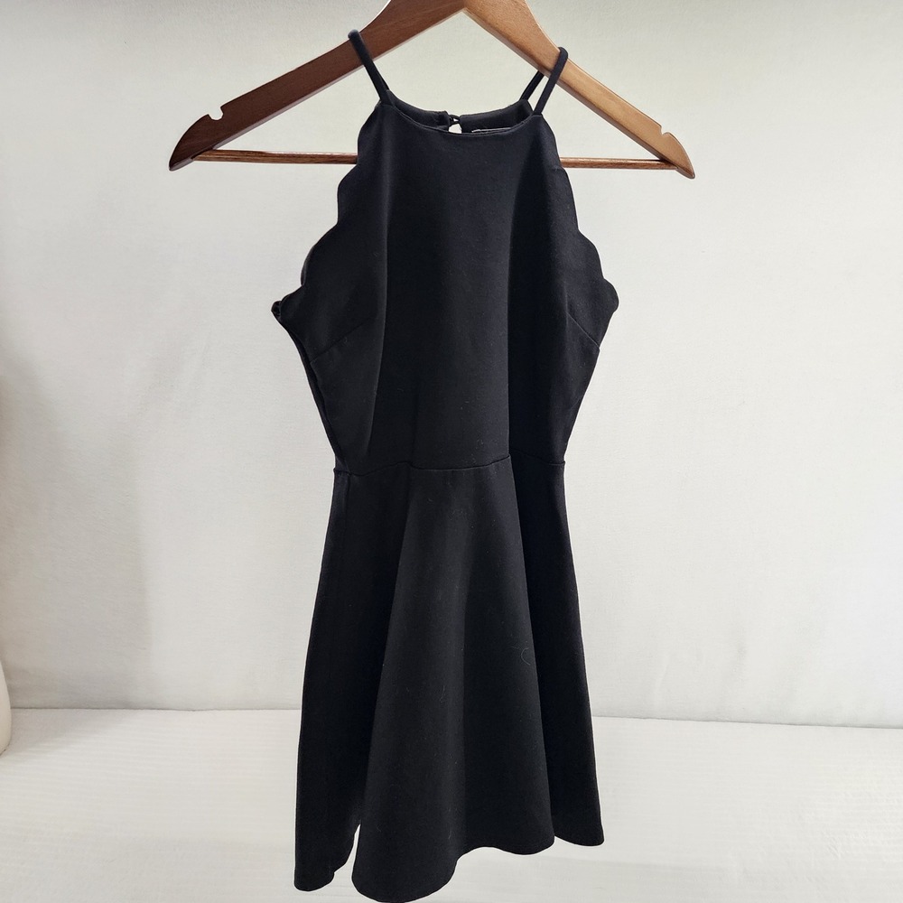 Rags to Wishes Black Scalloped Halter Neck Fit & Flare‎ Mini Dress Womens S